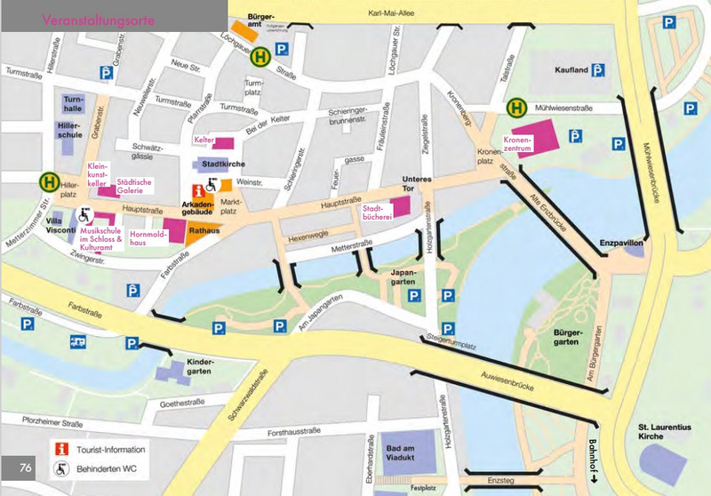 Stadtplan mit Standorten der Veranstaltungsräume